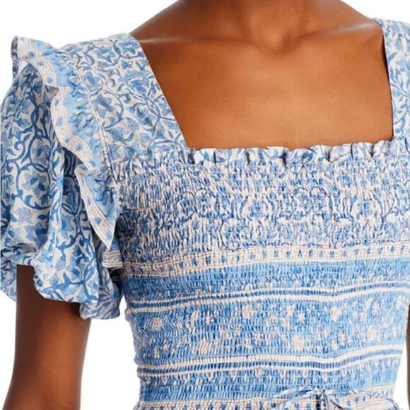 Bell Ashley Ruffled Puff Sleeve Midi Dress in Blue White, NWT, Size XL - Picture 5 of 16